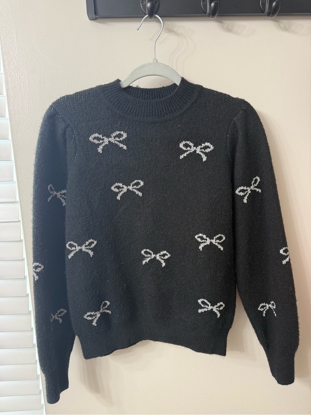 Black Sweater with Silver Bow - Women's Crewneck